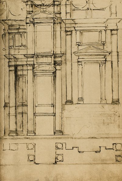 Architectonic study for the Medici Chapels in the basilica of San Lorenzo (drawing by Michelangelo) by Michelangelo Buonarroti